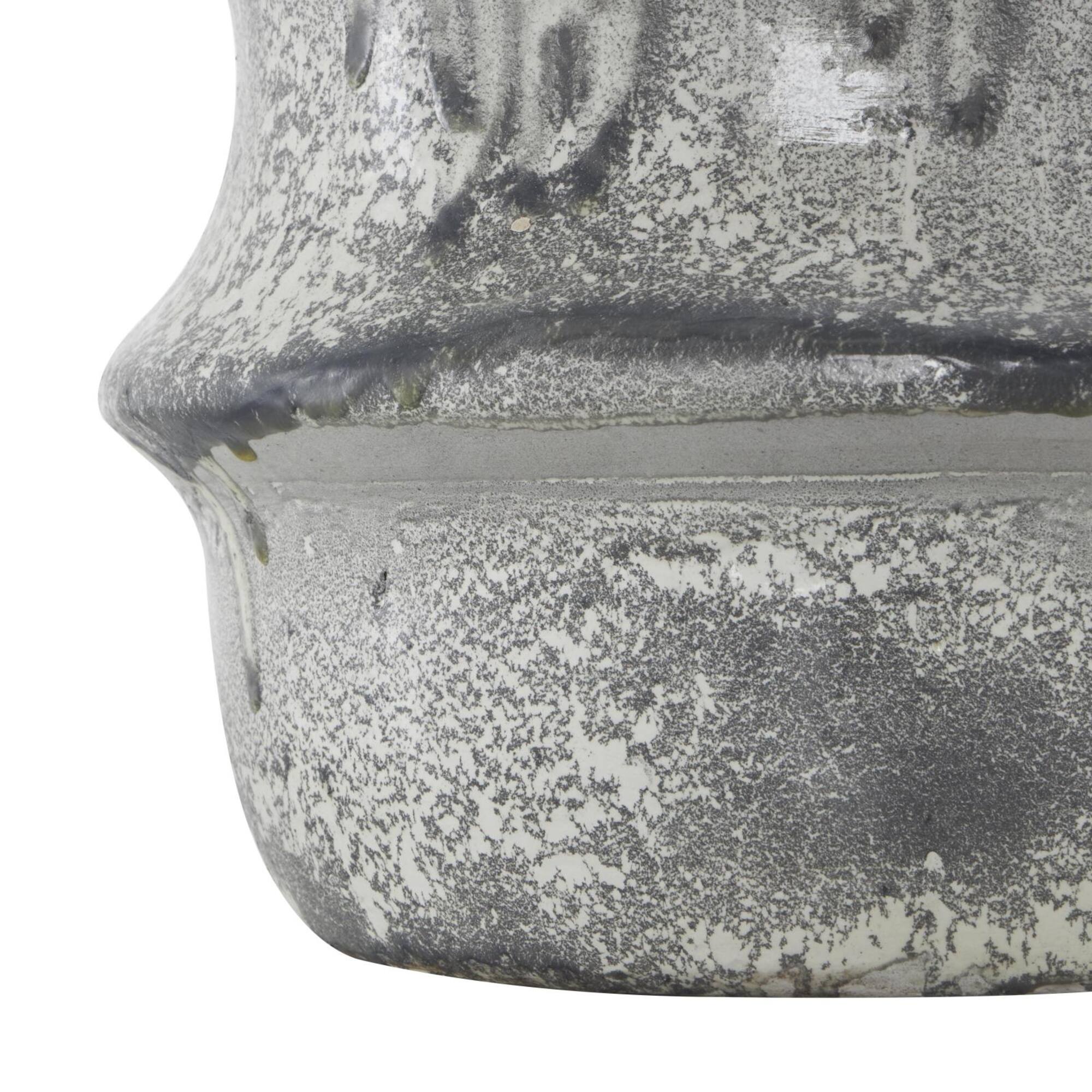 15" Light Gray Textured Paper Mache Fluted Vase with Ring Handle